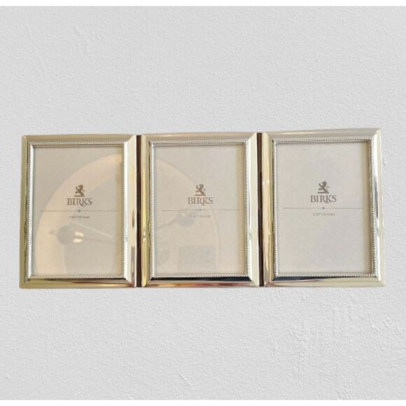 Birks Triple Hinged Photo Frame Silver Tone with Beaded Border Design - Picture 2 of 15